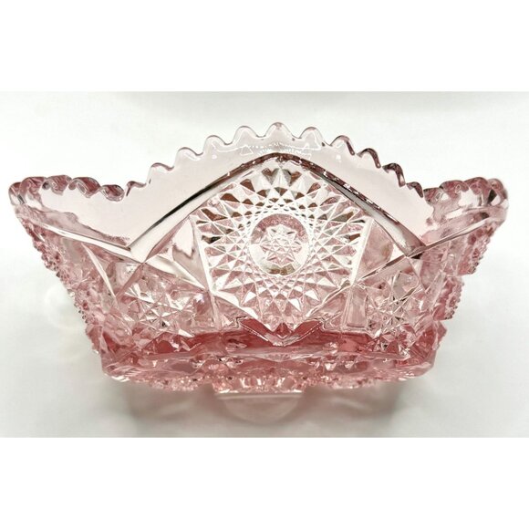 Vintage L.E. Smith Quintec Sawtooth Pink Glass Candy Dish - Picture 3 of 10